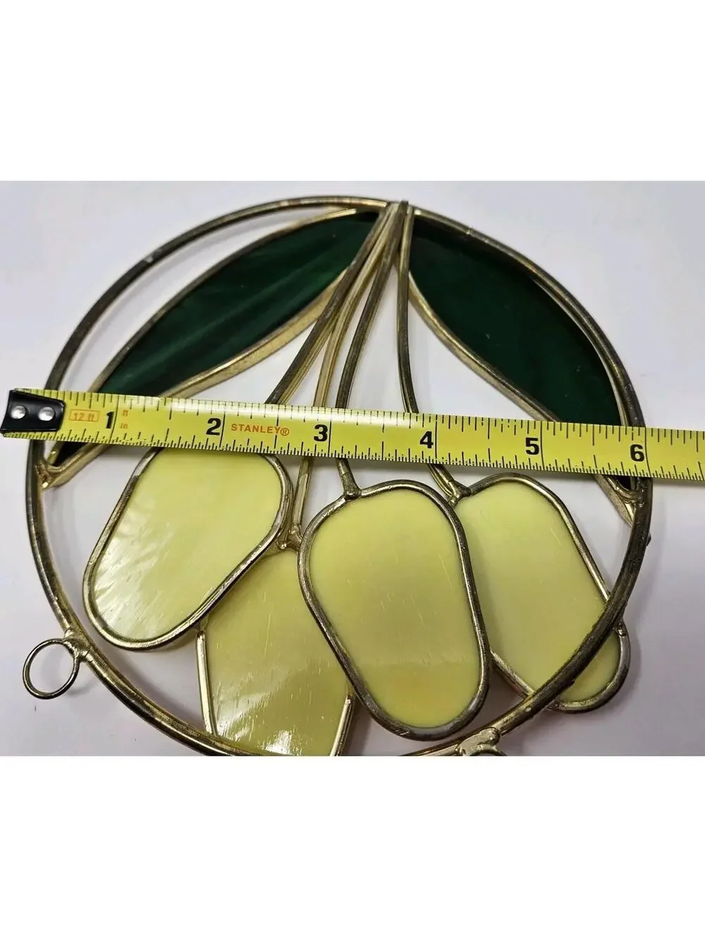 Vintage Yellow Tulip Suncatcher Faux Stained Glass Window Hanging Art